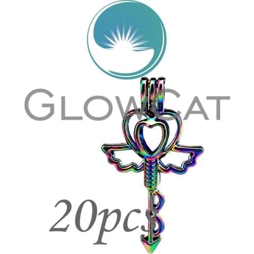 20x CC543 Rainbow Color Magic Wand Heart Arrow Beads Cage Jewelry Making Essential Oil Diffuser Pearl Cage Locket Pendant
