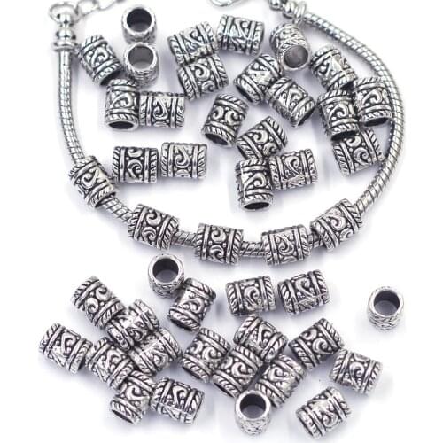 30Pcs European Spacer Beads Flower Cloud Carved Silver Tone Fit European Charms Bracelets Jewelry DIY Findings 8x6mm