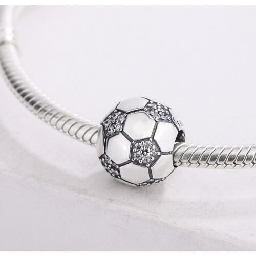 925 Sterling Silver Pavé CZ Zircon Sparkling Football Pendant Charm Bracelet DIY Jewelry Making For Original Pandora
