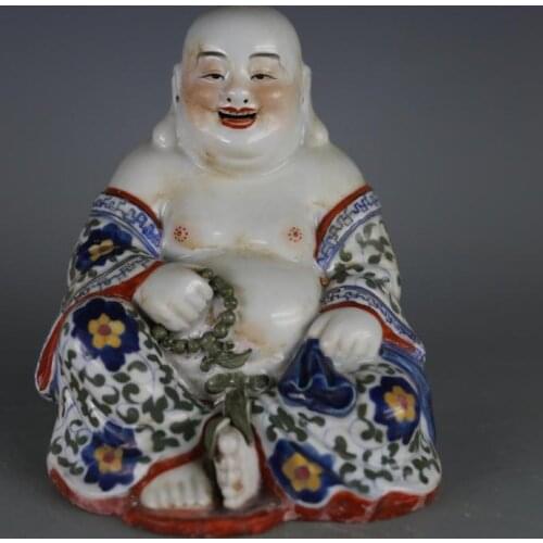 Antique Chinease QingDynasty porcelain statue,Pastel Rohan Buddha sculpture,Handicrafts,best collection&adornment, Free shipping