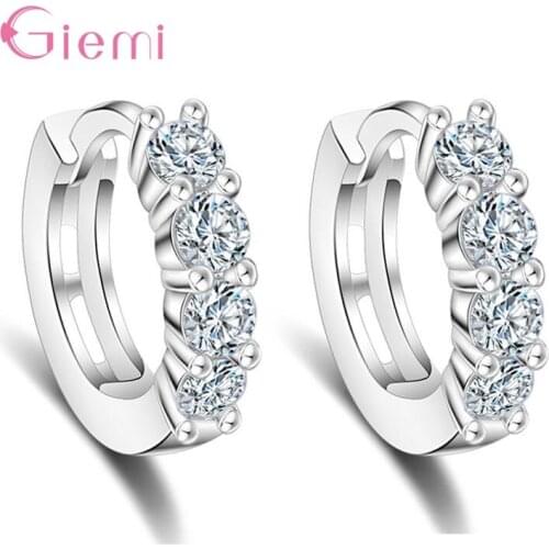 AAA White Zircon Minimalist Hoop Earrings 925 Sterling Silver Circle Earrings for Women Girl Rhinestone CZ Crystal Earings