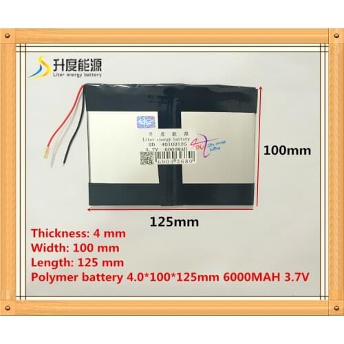 Free Shipping Tablet pc 40100125 3.7V 6000mAH (polymer lithium ion battery) Li-ion battery for tablet pc