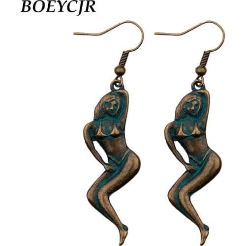 BOEYCJR Ethnic Vintage Copper Bikini Lady Drop Earrings Jewelry Hook Earrings Dangle Earrings for Women Gift