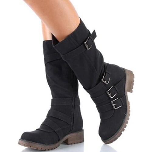 Mid-Calf Boots Women Fashion Platform Boots Slip On Lace-up Solid Flat Heels Ladies Casual Warm Shoes For Winter