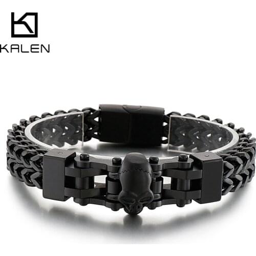 Kalen 12mm Polished Skull Decoration Trend Mens Bracelet Wristband Chain Jewelry
