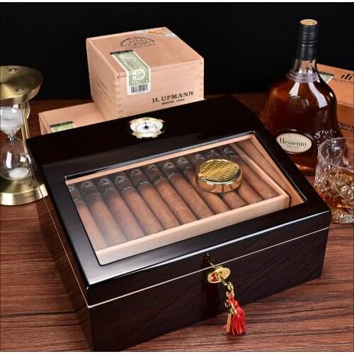 CIGARLOONG Cigar Humidor Cedar Wood Moisturizing Box Fit 50 Cigars Home Large Cigar Case W/ Hygrometer Humidifier