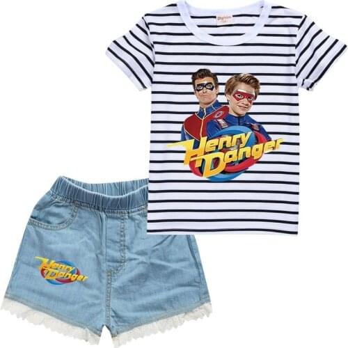 Henry Danger Kids Clothes Toddler Boys Cartoon Outfits Baby Girls Summer Tees Suits 2-13 Years Children Clothing T-shirt+Shorts