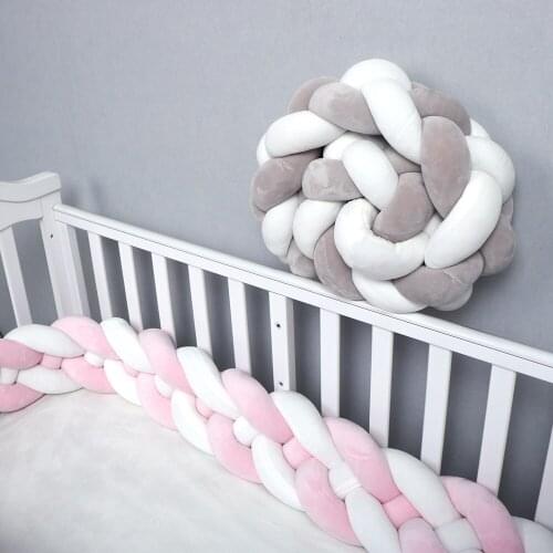Baby Bumper Mixed Color Weaving Plush Cushion Baby Crib Protector For Newborns Baby Room Decor Crotch To the Cot Length 1-3m