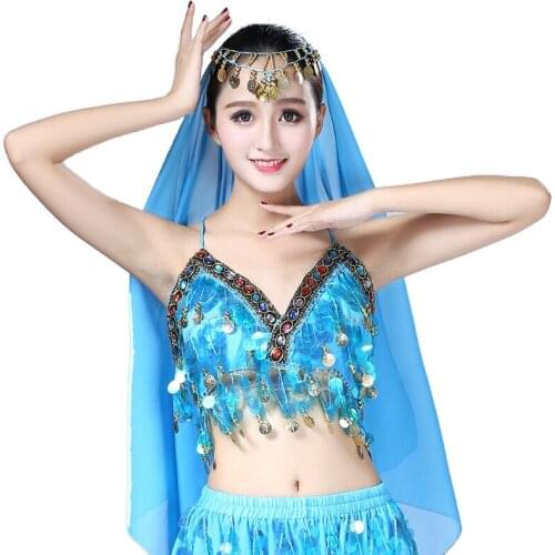 Womens glitter sequins tassel sling crop top sexy latin belly dance sequined bra party club