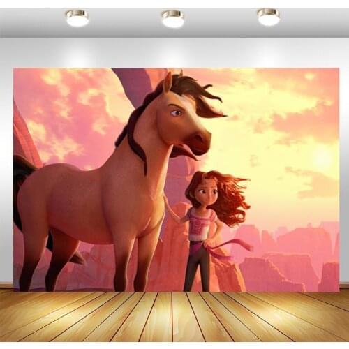 Spirit Untamed Backdrop Horse Kids Happy Birthday Party Photography Background Photo Studio Photocall Props Decor Banner
