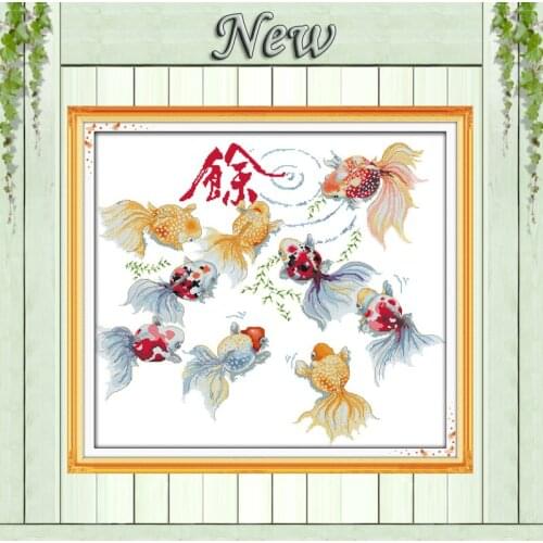 Treasures fill the home fish pond carp painting counted print on canvas Cross Stitch kits DMC11CT 14CT needlework Sets embroider