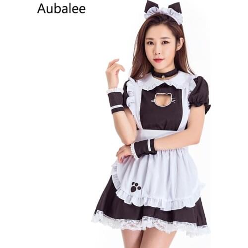 Kawaii Cute Black Cat Hollow Chest Lolita Maid Dress Costume Love Live Cosplay Woman Girls Waitress Maid Party Stage Costumes
