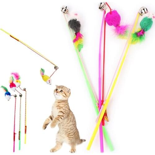 Cute Kitten Mouse Cat Bell Toys Teaser Wand Plastic Pet Toys For Cats Fishing Rod Feather Funny Stick Interactive Cat Supplies