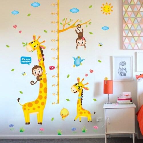 Cartoon cute monkey giraffe height measuring wall stickers kids room baby bedroom living room corridor baby growth ruler decals