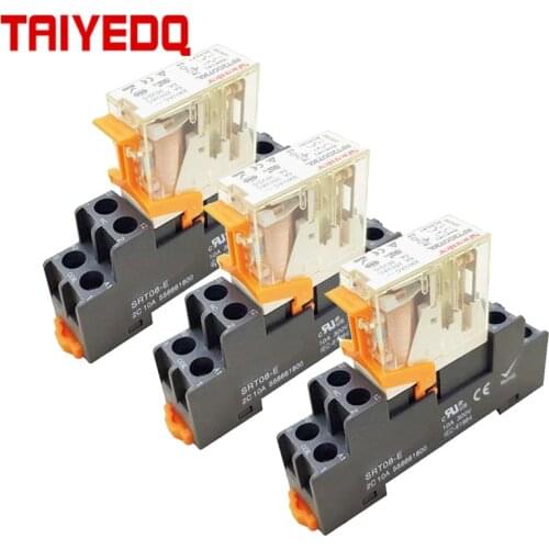 Machine Relay Coil General DPDT Micro Mini Electromagnetic Relay Switch with Socket Base AC 220V DC 12V 24V 220V 5/8Pins