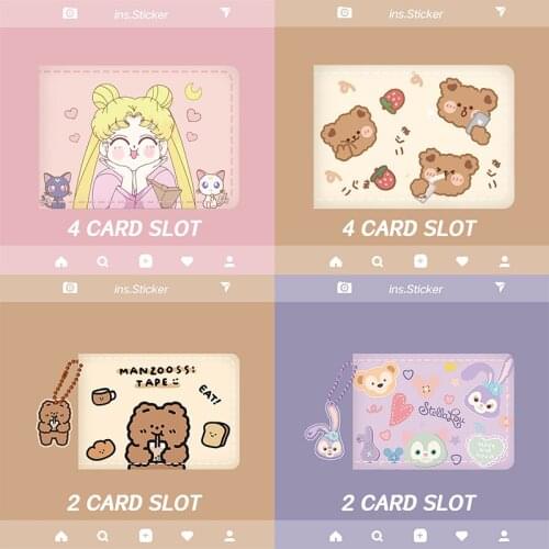 Musubo Luxury Leather 4 Card Slot Certificate ID Card Storage Bag Cute Driver L icense Credit Card Bag Slot Cartoons Girls Women