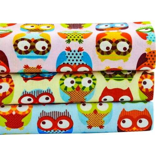 Booksew 3 PCS Mix 100% Cotton Fabric Cartoon Twill Owl Style Patchwork for Dolls Fat Quarters Quilting 20x25cm Pillow Baby Cloth