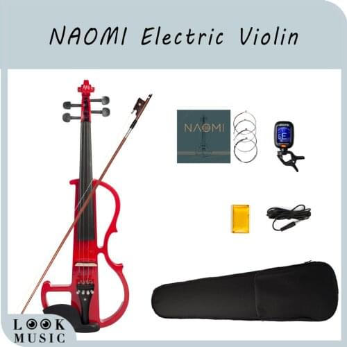 NAOMI Electric Violin Full Size 4/4 Electronic Silent Violin Set Solid Wood Body Ebony Fittings for Students Adults Beginners