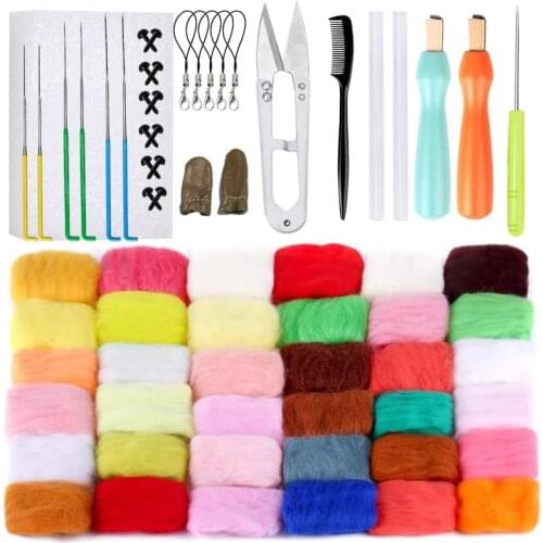 Nonvor 36Colors Wool Roving Needle Felting Kit Wool Fibre for Sewing DIY Doll Needlework Materials Accessories Handcrarft