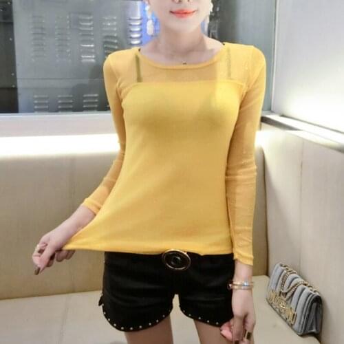 New Gauze O-Neck Tee Shirt Femme Korean Fashion Women-clothing Long Sleeve T Shirt Women Spring Autumn All-match Womens T-shirt