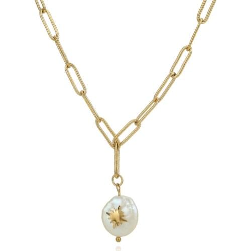 Pearl Pendant Necklaces Stainless Steel Rectangle Chain Punk Choker Gold Silver Color Collar For Women Trendy Jewelry Accessory