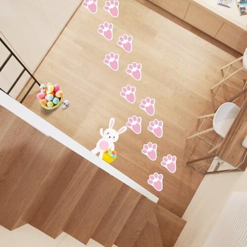 Easter Creative Rabbit Bunny Footprint Sticker Happy Easter Holiday Decoration Floor Sticker Wall Sticker