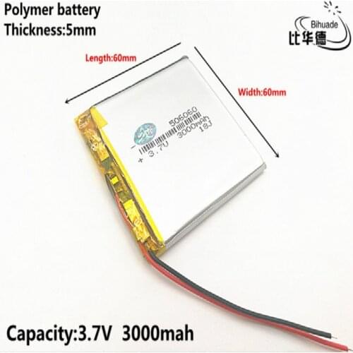 5pcs Polymer battery 3000 mah 3.7 V 506060 smart home MP3 speakers Li-ion battery for dvr,GPS,mp3,mp4,cell phone,speaker