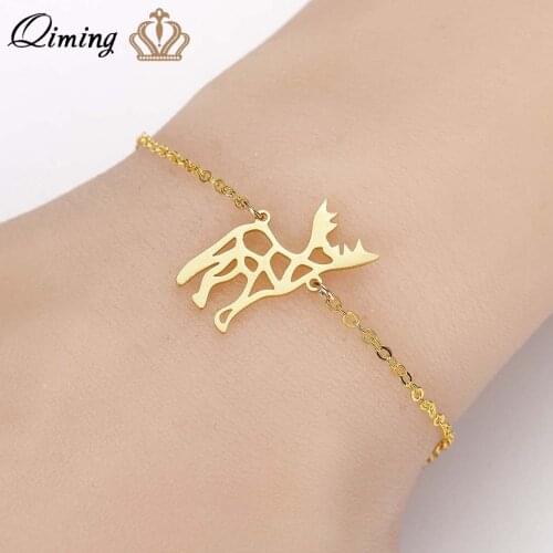 QIMING Origami Stag Tiny Deer Bracelets For Women Fashion Jewelry Stainless Steel fashion Gold Chain Animal Charm Bracelet