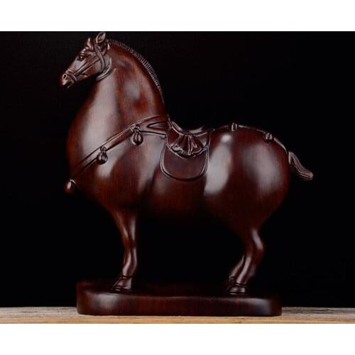 Wood carving black sandalwood Solid piece "Tangma" solid wood carving red Trojan arts and crafts office opening gift