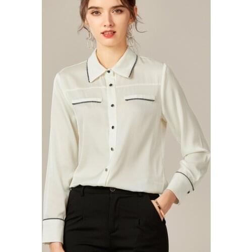 Mulberry Silk Shirt Women Tops Clothing New Fashion Long-Sleeved White Black Blouse Pure Solid Color Mulberry Silk Top Female