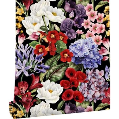 Flower Green Floral Self-Adhesive Prepasted Wallpaper Fresh Handpainting Watercolor Red/Yellow/Purple Peel And Stick Home Decor