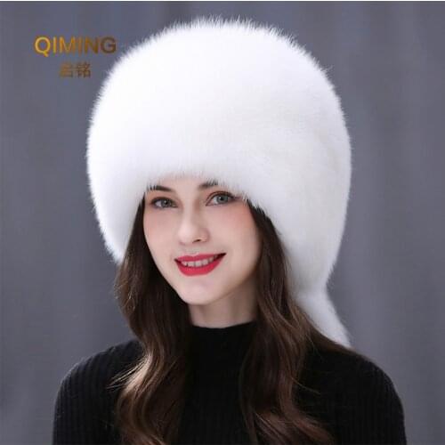 Winter Real Fox Fur Hats For Women Winter Stylish Russian Thick Warm Beanie woman Hat Natural Fluffy Fur Caps With Tail