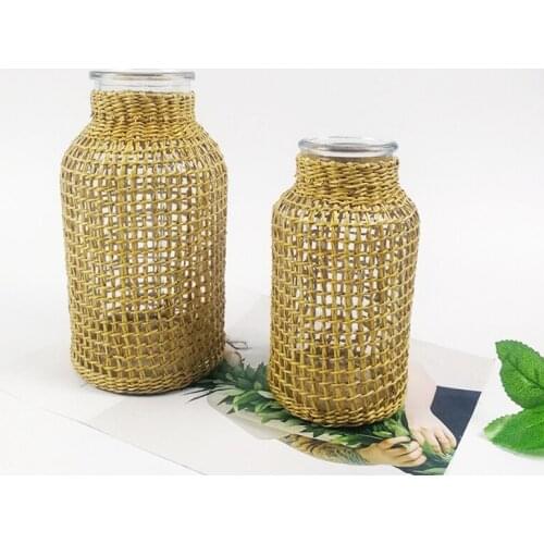 2 Pack Straw Glass Flower Vase Japanese Flower Pot in the Nordic Contracted Creative Flower Basket to Water Plants
