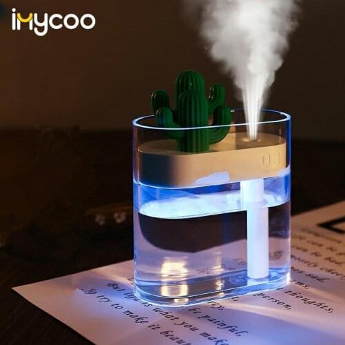 160ML Ultrasonic Air Humidifier Clear Cactus Color Light USB Essential Oil Diffuser Car Purifier Aroma Diffusor Anion Mist Maker