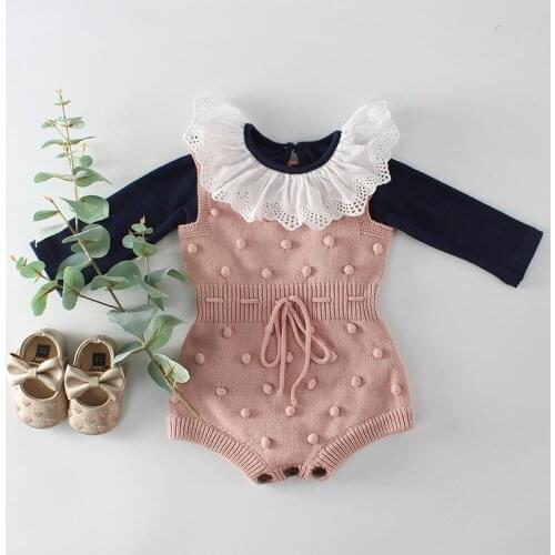Knitted Baby Jumpsuit Pompom Knit Toddler Bodysuit Cute For Girls Boys Clothes Overalls Newborn Infant Baby Sleeveless Clothes