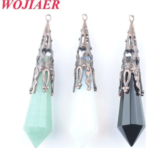WOJIAER Retro Pendulum for Dowsing Prism Natural Stone Faceted Healing Crystal Energy Spiritual Pendulo Reiki Jewelry PBO918