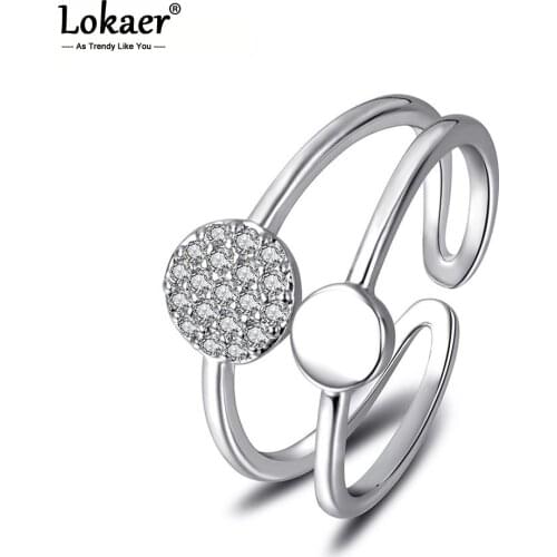 Lokaer Office Design Trendy Open Party Girls Rings Pave Setting Cubic Zirconia Anniversary Rings Jewelry For Women Anel R17188