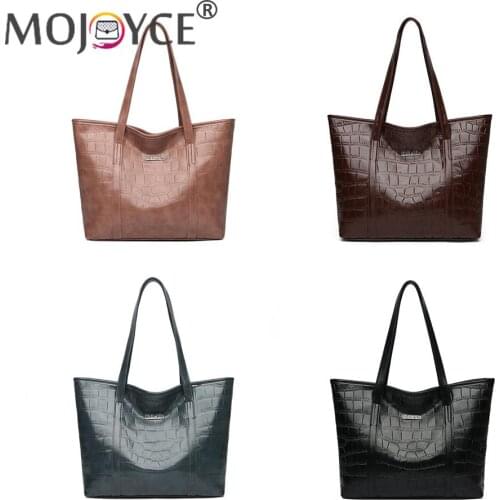 Ladies Bags with Stone Pattern Print Designed Large Capacity Handbags PU Leather Shoulder Tote Top-handle Handbags
