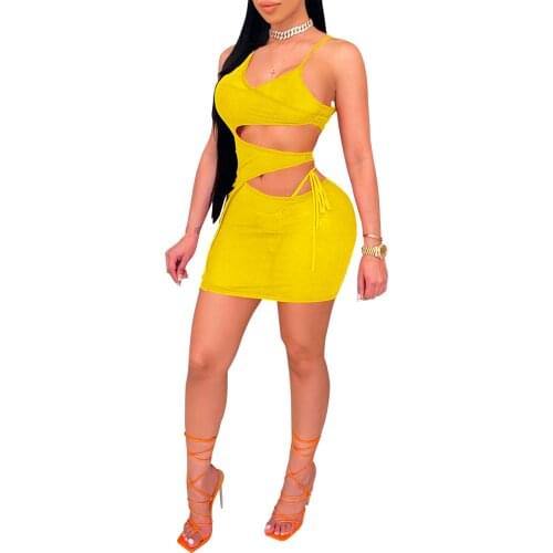 Women’s Sexy Suspender Short Dress Fashion Solid Color Irregular Stitching Skinny Dress