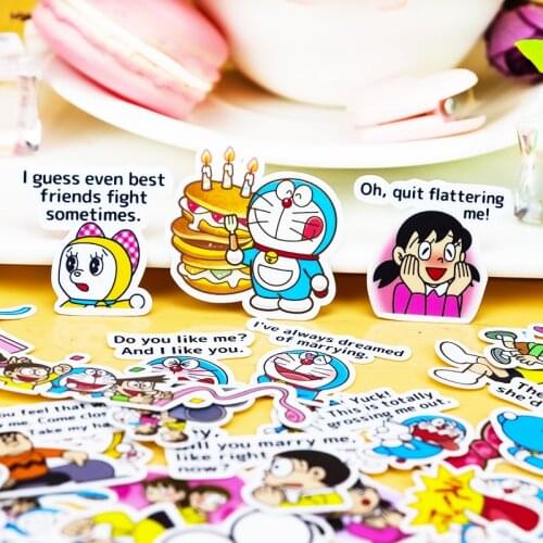 43pcs Creative Cute Self-made English Doraemon scrapbooking childbaby Cartoon Paper stickers/Waterproof stationery diy stickers