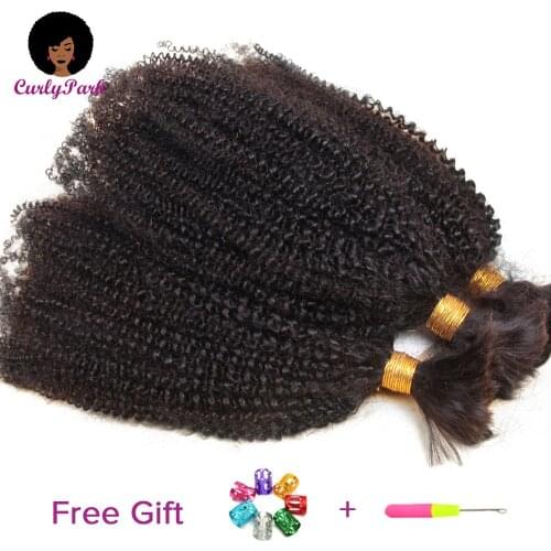 CURLYPARK Afro Kinky Curly Human Braiding Hair For Black Women 8 To 26 Inches Brazilian Remy Bulk Human Hair
