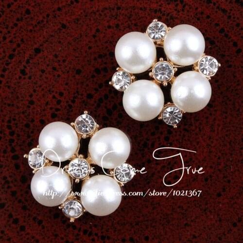 50pcs/lot 21MM 2 Colors Metal Rhinestone buttons for craft Decorative Pearl buttons Flatback Crystal buttons For Flower Centre