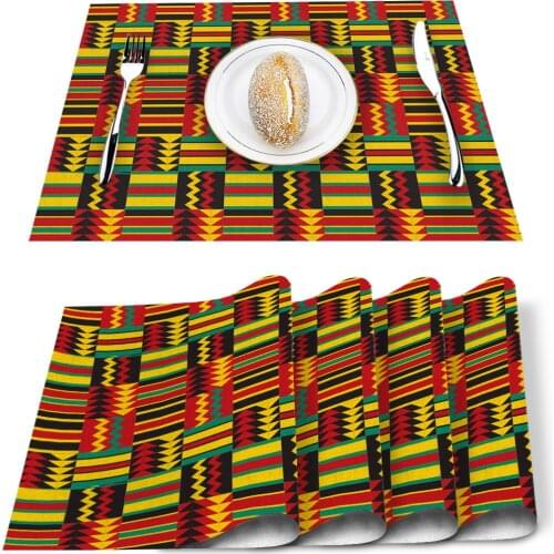 African Kenyan Geometric Printed Kitchen Placemat Dining Table Mat Coaster Cotton Linen Pads Bowl Coaster Decoration