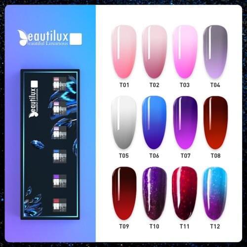 Beautilux Thermo Nail Gel Polish Kit Thermal Temperature Color Changing Mood Nails Gels Varnish Lot Nail Lacquer 6pcs/set 10ml
