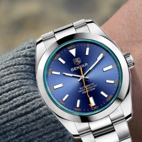 BENYAR Men Mechanical Wristwatches Stainless Steel Waterproof Sports Men Watches Business factory dropshipping Outlet BY-5176M
