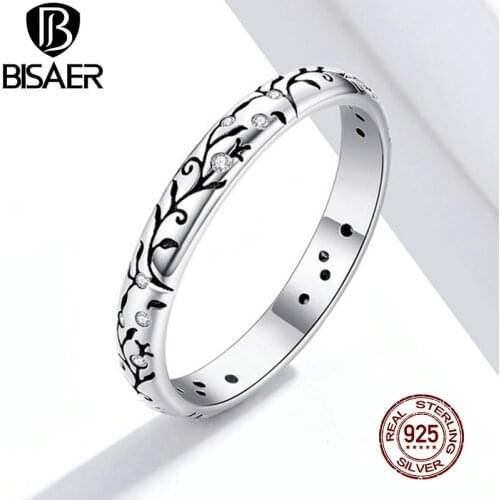 BISAER Vintage Vine Rings 925 Sterling Silver Statement Flower Finger Rings For Female Classis Jewelry NEW ARRIVAL 2020 ECR659