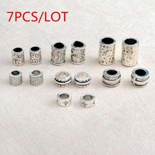 7pcs/set Hollow metal Viking Beads for Hair Braid Beard color Bending Rhinestone Tube Bead DIY Jewelry Accessories