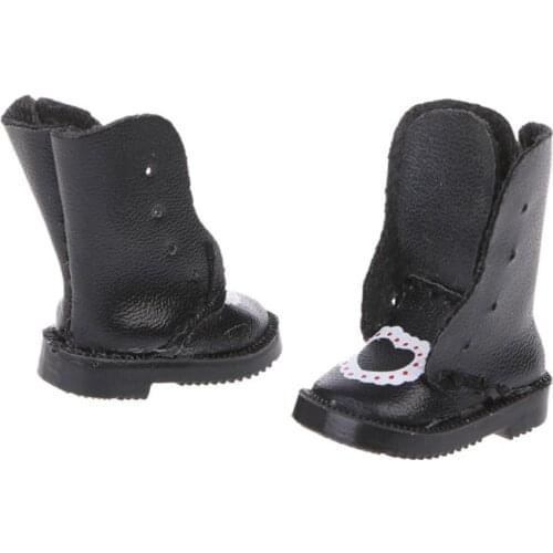 C5AA Handmade Exquisite Heart PU Leather Doll Boots For Blyth Doll Shoes 1/6 Doll