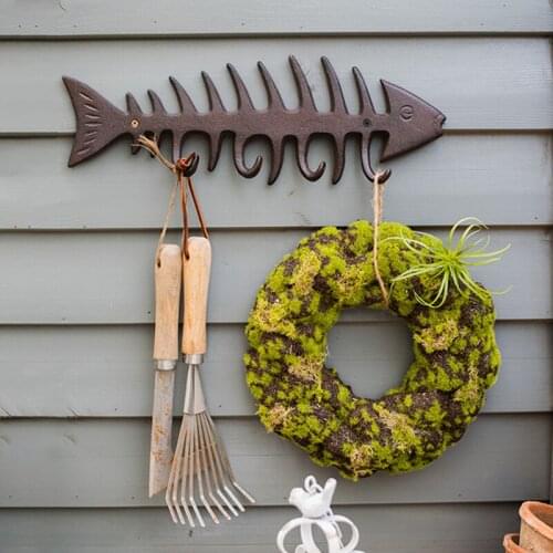 Decorative Wall Mount with Cast Iron Fish Bones Shape Durable Interesting Useful Suit for Bathroom Courtyard Living Room XHC88