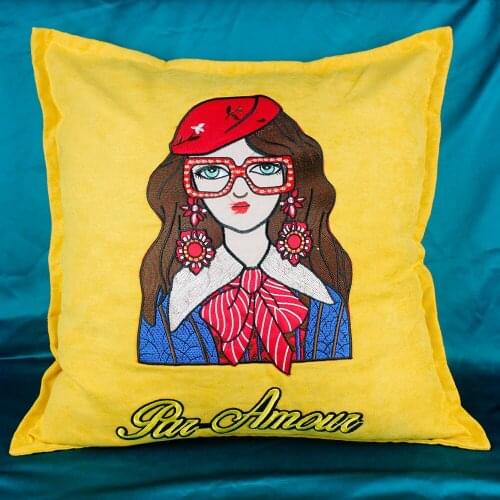 Embroidery Girl Decorative Nap Pillow Cases Cushion Cover 1 Piece on Bed Sofa PC9